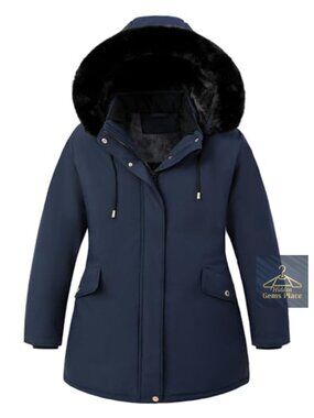 Plus Size Puffer Down Coat Waterproof Windproof Faux Fur Hood Winter